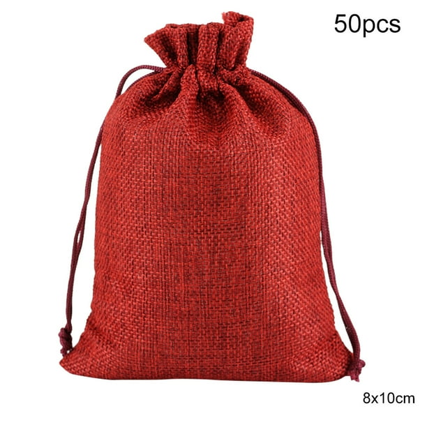 Kearding 50 Uds. Bolsa de lino con cordón organizador de joyas bolsa de almacenamiento de té portátil para el hogar Almacenamiento y organización del hogar vino rojo 8x10cm Kearding HA5722-17