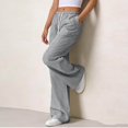 thumbnail image 5 of Ayolanni Pants for Women High Waist Solid Lightweight Stretch Straight Leg Pants Loose Drawstring Ladies Casual Blue Trousers M, 5 of 7