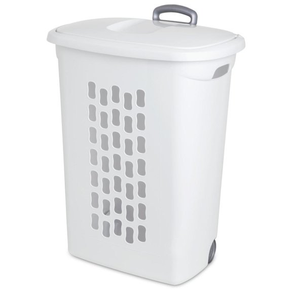 Hamper para Ropa Sterilite Calada con Tapas y Ruedas Blanco con Asa 70 Litros