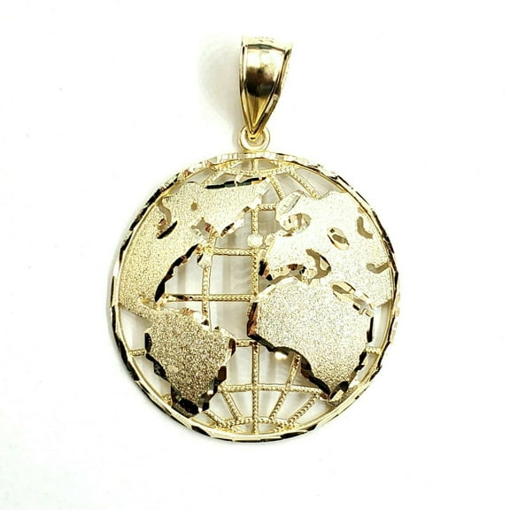 New 10k yellow gold round globe planet earth world map pendant jewelry 1.61" 9g