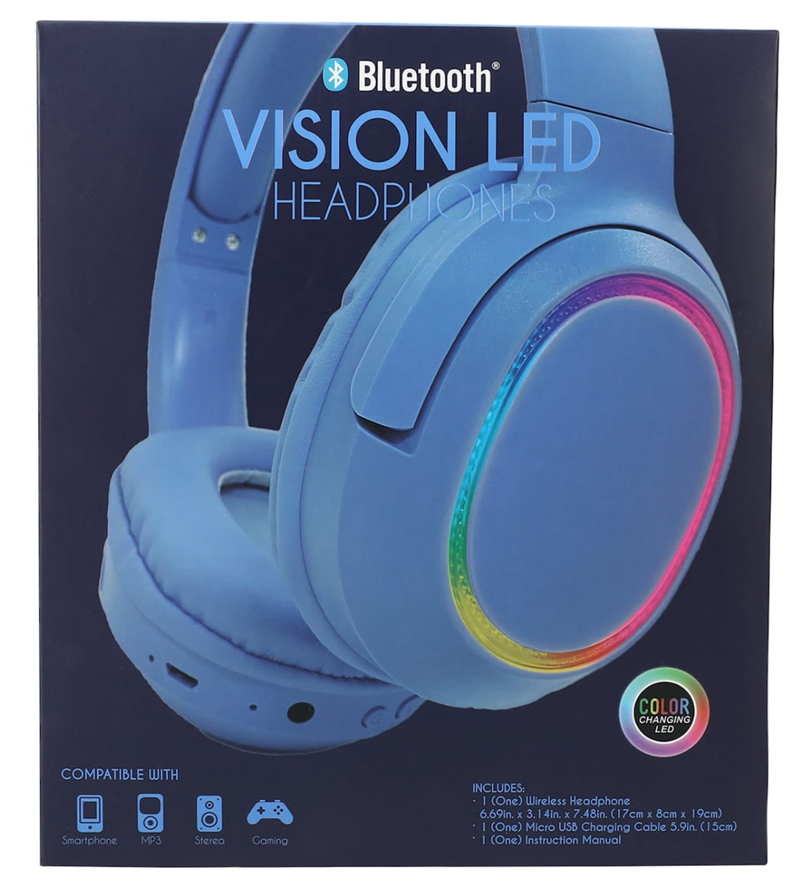 Vision LED Headphone with USB Charging Cable, Instruction Manual, Blue, New, 1 Count, 1 Pack
