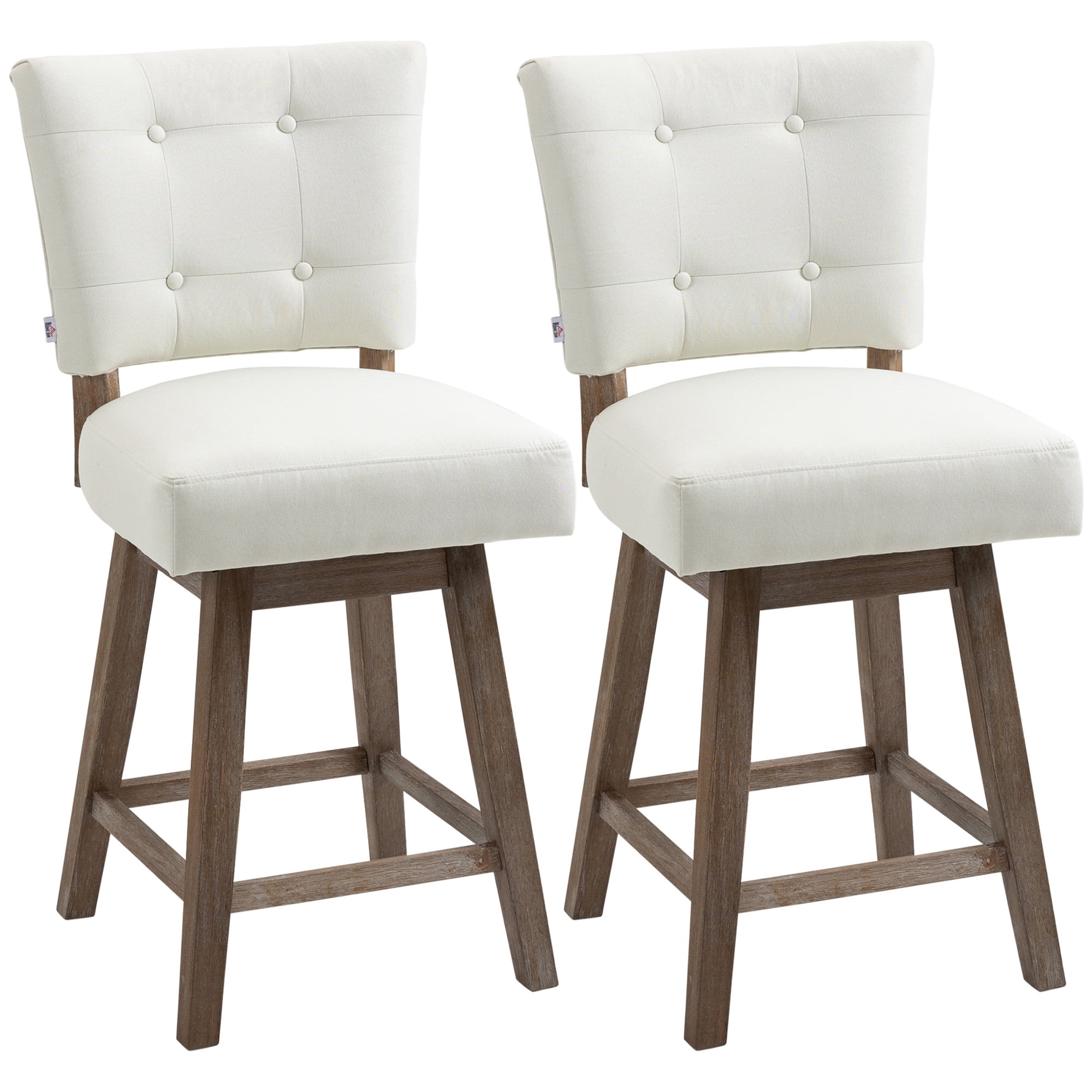 HOMCOM Swivel Bar Stools Set of 2, Fabric Tufted Counter Height Bar