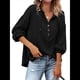 thumbnail image 1 of Sudadera con Capucha y Botones para Mujer, con Cuello en V, Larga y Cordón Ajustable. Camisetas Henley. Negro M, 1 of 8
