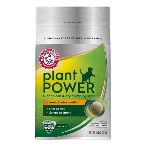 Arm & Hammer Plant Power Unscented Lightweight Corn & Wheat Formula Clumping Cat Litter, 15 lbs.