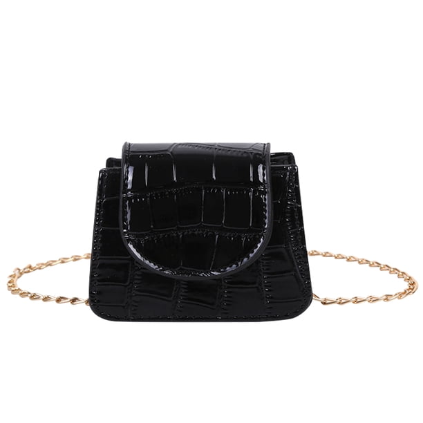 Sywqhk Mini Bolsos De Hombro De Cuero De Color Puro, Bolsos De Mensajero Con Cadena Para Mujer (Negro) Sywqhk Para estrenar