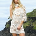 thumbnail image 2 of Plebaso Robe de Plage au Crochet pour Femme, Dos Nu, Maillot de Bain, Manches 3/4, Paréo de Bikini, Robe Courte, 2 of 7