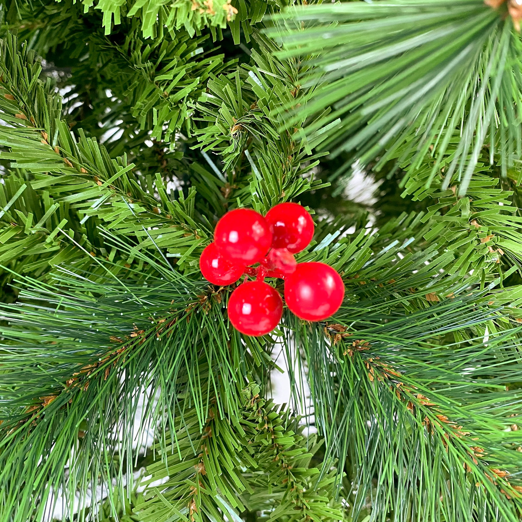 Kadyn 7.4 ft Upside Down Green Christmas Tree Hinged Spruce Full Tree, 1500 branch tips, with Red Artificial Berries, PVC Pine Needles, Artificial Holiday Christmas Pine Tree for Home, Office, Party