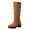 Brown, variant on Fesfesfes Riding Boots For Women Large Fall/Winter Knight Boots Belt Buckle Frosted Pleated Thick Mid Heel High Sleeve Boots US:5.5(36)