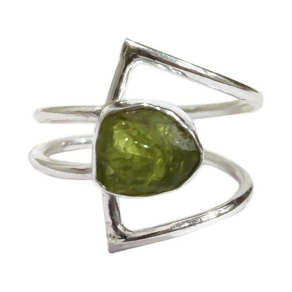 Natural Peridot Ring, Rough Peridot Gemstone Ring, August Birthstone, Double Band, 925 Sterling Silver, Womens Ring, Christmas, Thanksgiving, Handmade, Statement Jewelry, Rough Gemstone Jewelry