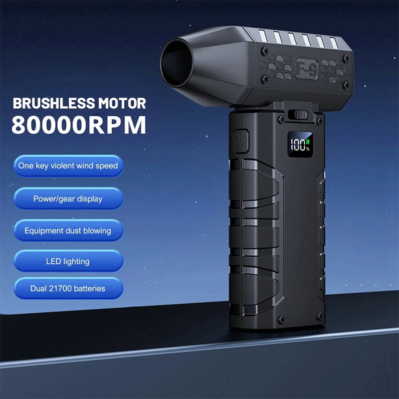 F9 80000RPM Turbo Hair Dryer with 100 Gears & LED Light, High-Power Jet Blower for Indoor/Outdoor Multifunctional Use