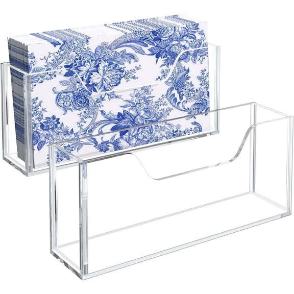 Acrylic Guest Towel Napkin Holder for Table, 2pcs Clear Disposable Hand Towel Holder for Bathroom, Washbasin Side Waterproof Tissue Dispenser for Home, Kitchen, Restaurant and Hotel
