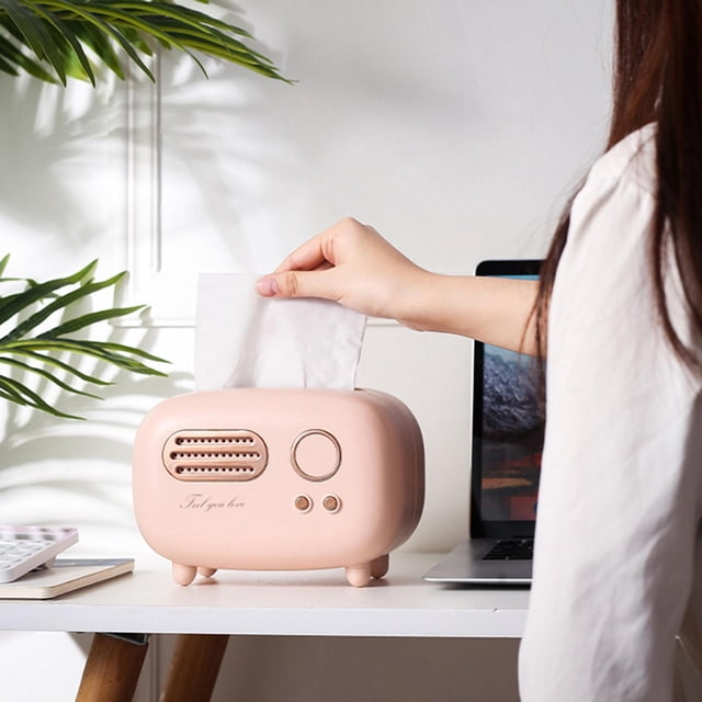 Caja de Pañuelos de Radio, Dispensador de Papel Extraíble, Caja de Almacenamiento de Servilletas, Servilletero para Gabinete de Vino, Cafetería, , Rosado shamjiam Estuche de tejido