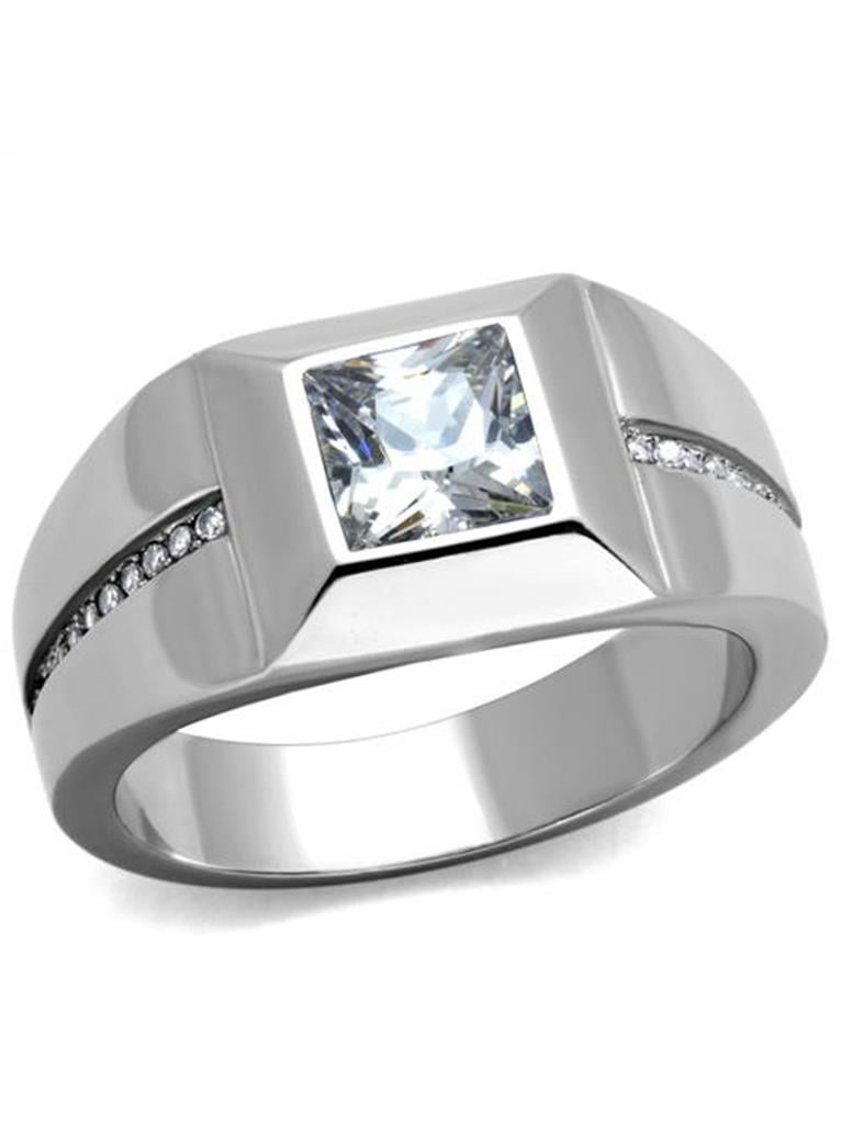 Men’s 1.75 Ct Cubic Zirconia Ring – Stainless Steel Silver Ring With Round Cut Stones, Size 11 - View #3