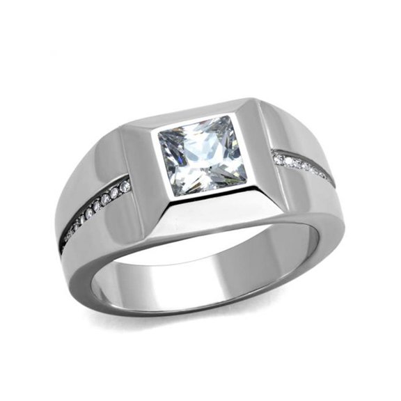 Men's Stainless Steel 316 Cushion Cut Cubic Zirconia Flush Setting Ring Size 12
