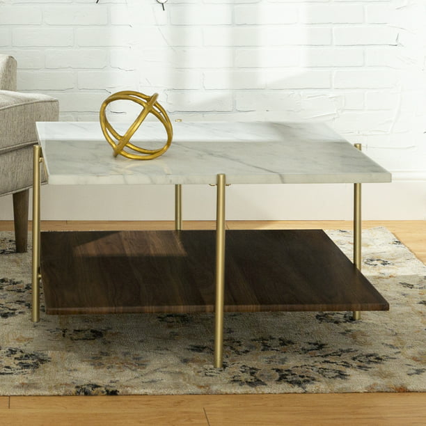 Jackie Faux White Marble Square Coffee Table by Ember Interiors ...