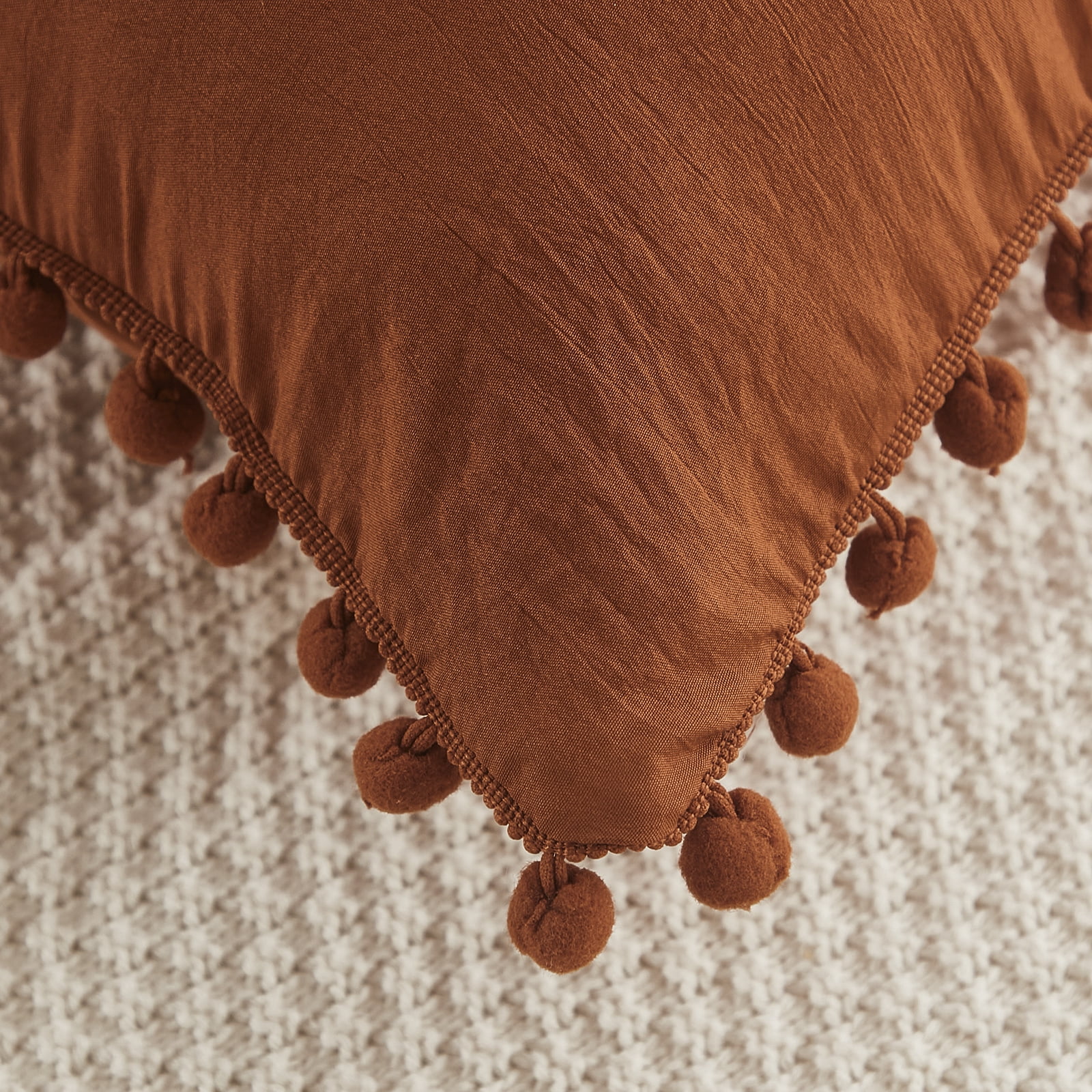 Move Over Burnt Orange Pillow Cover 20x54" Boho Chic Pom Poms Fringe Pattern Body Pillowcase 100% Washed Microfiber