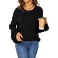 thumbnail image 3 of Womens Knit Tops 2025 Oversized Long Sleeve Crewneck Sweater Business Casual Blouses Basic Sweater Black XL, 3 of 9