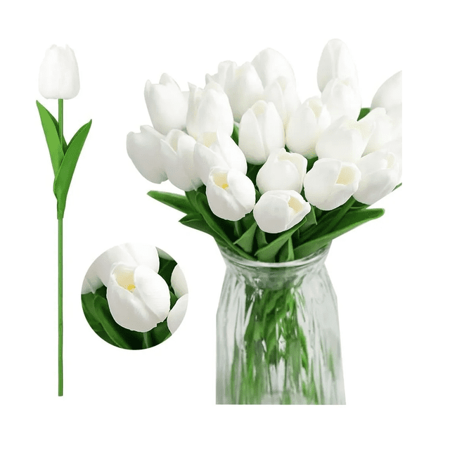 Tulipanes Artificiales Color Degradado 24pcs Para Decoración Xtellar blanco