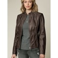 thumbnail image 3 of Made by Johnny Women's Panelled Faux Leather Moto Jacket M COFFEE, 3 of 6