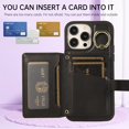 thumbnail image 3 of Dteck Wallet Crossbody for iPhone 12 Pro Max Case with Lanyard Wrist Strap Credit Card Holder, PU Leather Protective Phone Case with Ring Holder,Black, 3 of 8