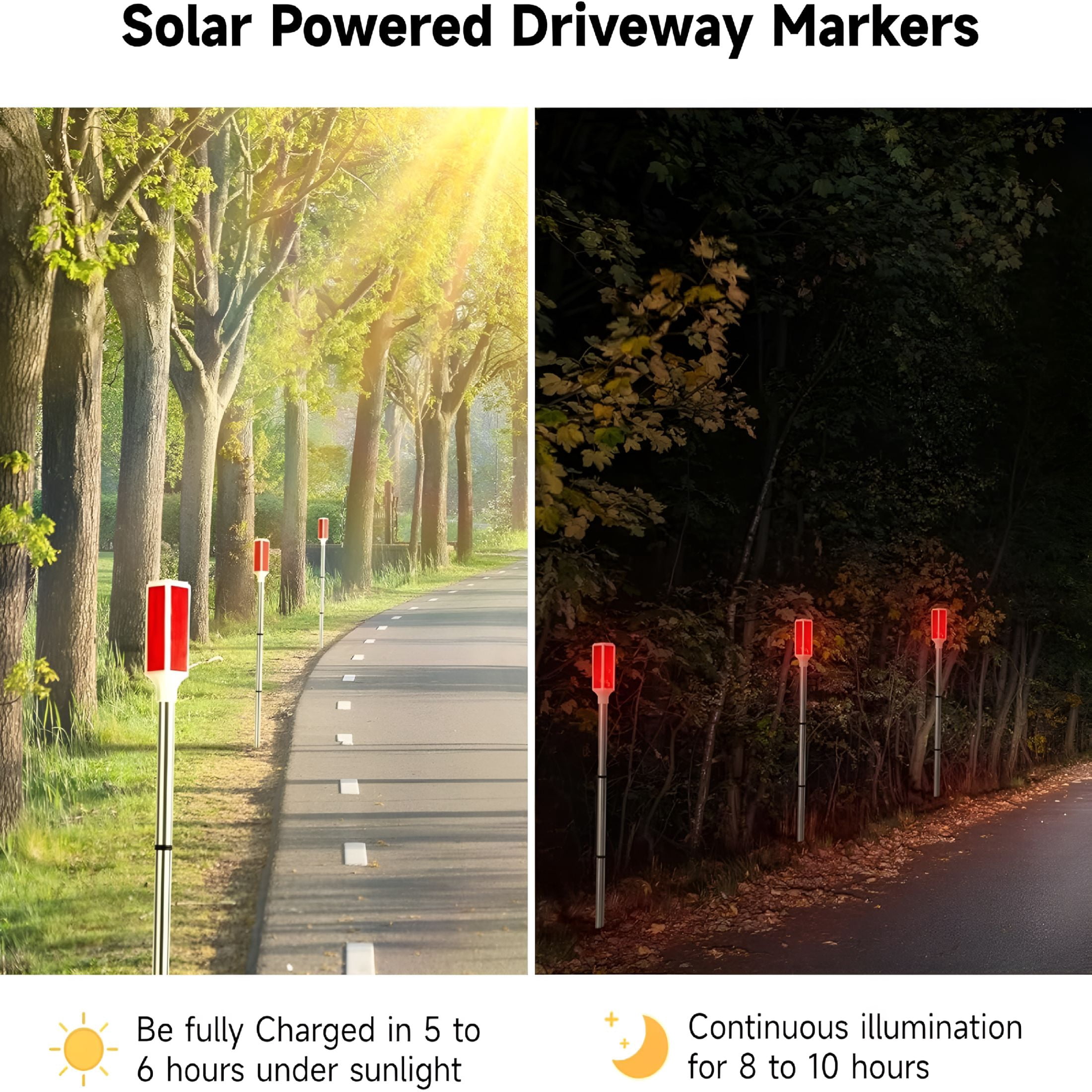 HIBIBUD 5 PCS Solar Powered Driveway Markers, Solar Warming Landscape Lights, Solar Outdoor Driveway Lights, Landscape Driveway Reflectors on Poles for Snow Road Yard (Red)