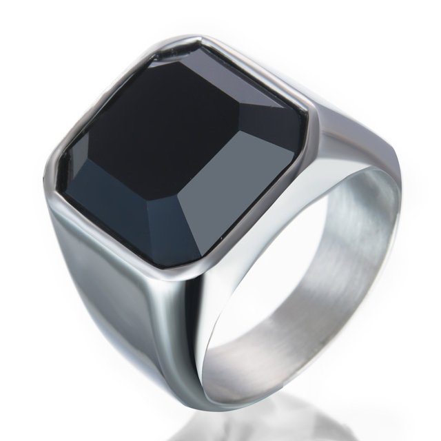 2 anillos creativos europeos y americanos, anillo de hombre de acero de ónix negro, tamaño 7