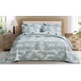 thumbnail image 3 of Chezmoi Collection Oversized Bedspread 100x106, Jacquard Matelasse Leaf Damask Design, 5-Piece Lightweight Reversible Microfiber Bedding Coverlet Set for All Season, Queen, Blue Sage/White, 3 of 9