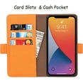 thumbnail image 4 of 2-in-1 Magnetic Detachable Wallet Case for iPhone 13 Pro Max Pro Max, Card Slots Holder Genuine Leather Kickstand Shockproof Wrist Lanyard Strap Removable Cover 6.7",Orange, 4 of 14