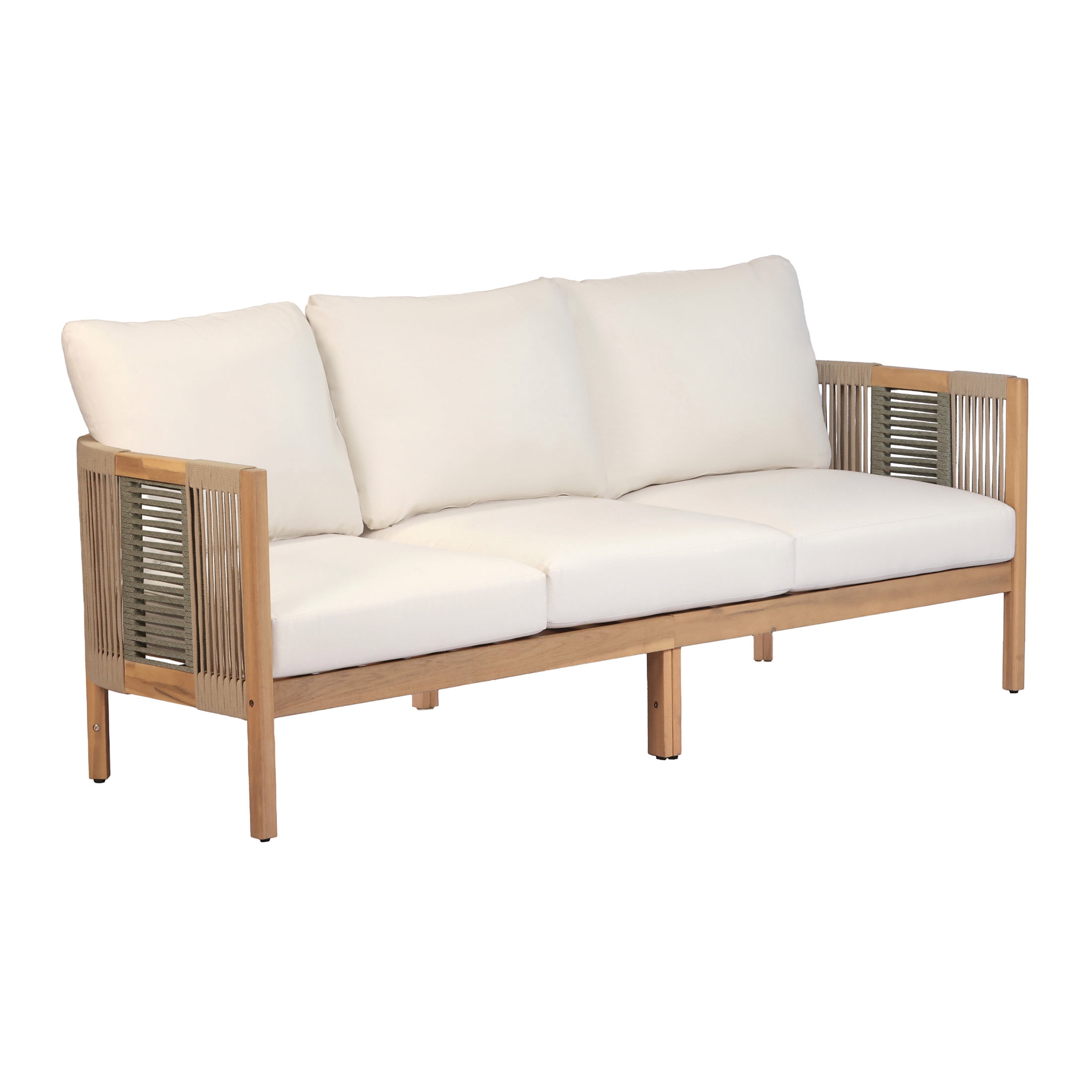 Christopher Knight Home Boho Outdoor Wood 3-Seater Sofa with Cushions and Rope Accents, Teak+Beige