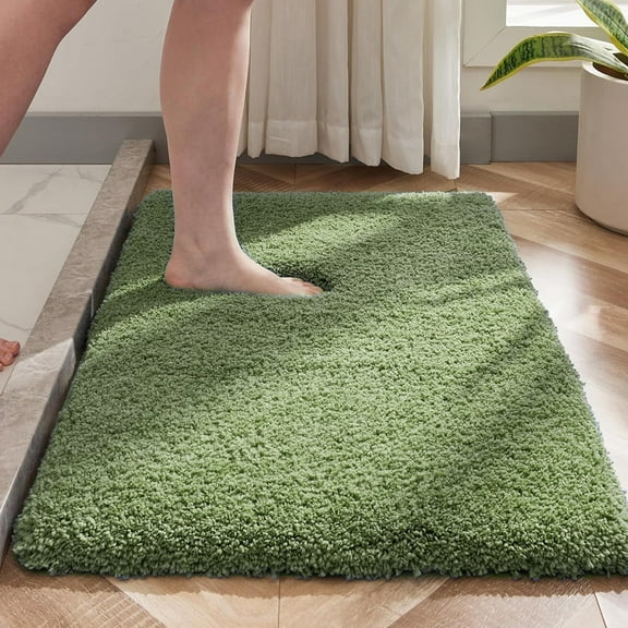 Evlmd Bathroom Rugs, Green Shaggy Soft and Absorbent Bath Rug, Non-Slip, Thick Plush Machine Washable Dry Bath Mats for Bathroom, Tub and Shower, 24" x 16"
