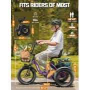 ESKUTE T300 E Trike Electric Tricycle for Adults, 750W Brushless Motor 18MPH+ Fat Tire Folding Trike, Step-Thru 3 Wheel Electric Bicycle, Up to 55 Miles Purple, UL2849