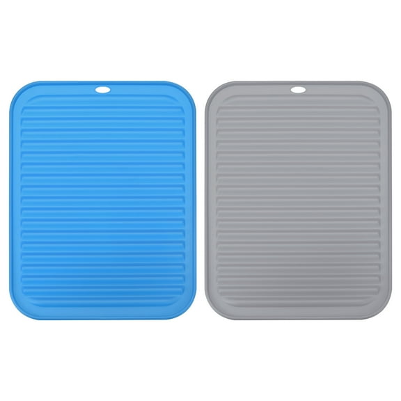 Unique Bargains Silicone Dish Drying Mat Set Reusable Sink Drain Pad Heat Resistant Blue,Gray