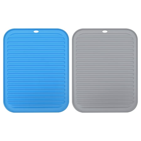 

Uxcell Silicone Dish Drying Mat Set 2 Pcs 12 x 9 Reusable Sink Drain Pad for Kitchen Counter Drawer - Blue Gray