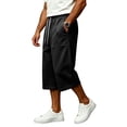 thumbnail image 4 of longantii Men's Capri Pant Baggy Below Knee Summer Casual Wide Leg Loose Drawstring 3/4 Pant with Pockets Black S, 4 of 8
