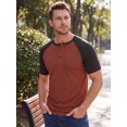 thumbnail image 4 of INSPIRE CHIC Men's Henley T-Shirt Color Block Raglan Sleeves Casual Tee M Brick Red, 4 of 5