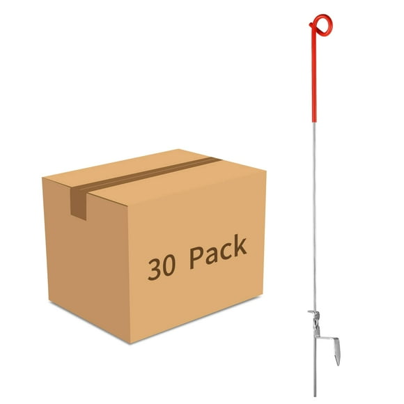 FENSMILE Fence Shock 41 Inches Systems Pig Tail Step-in Fence Post, Stainless Steel for Garden and Farm, Portable Fence Ideal for Electric Fencing - Pack of 30 Red