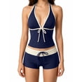 thumbnail image 2 of Leey-World 2 Piece Y2k Polka Dot Halter Bikini with Shorts 2000s Bathing Suit Set Summer Vacation Cute Beach Tankini Swimsuit(Navy,S), 2 of 6
