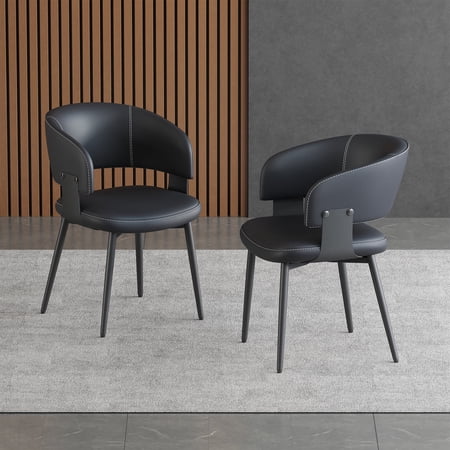 Dining Chairs Set of 2 Modern Upholstered Faux Leather Dining Room Chair Kitchen Side Chairs Mid Century Dinner Chair with Curved Open Back for Kitchen