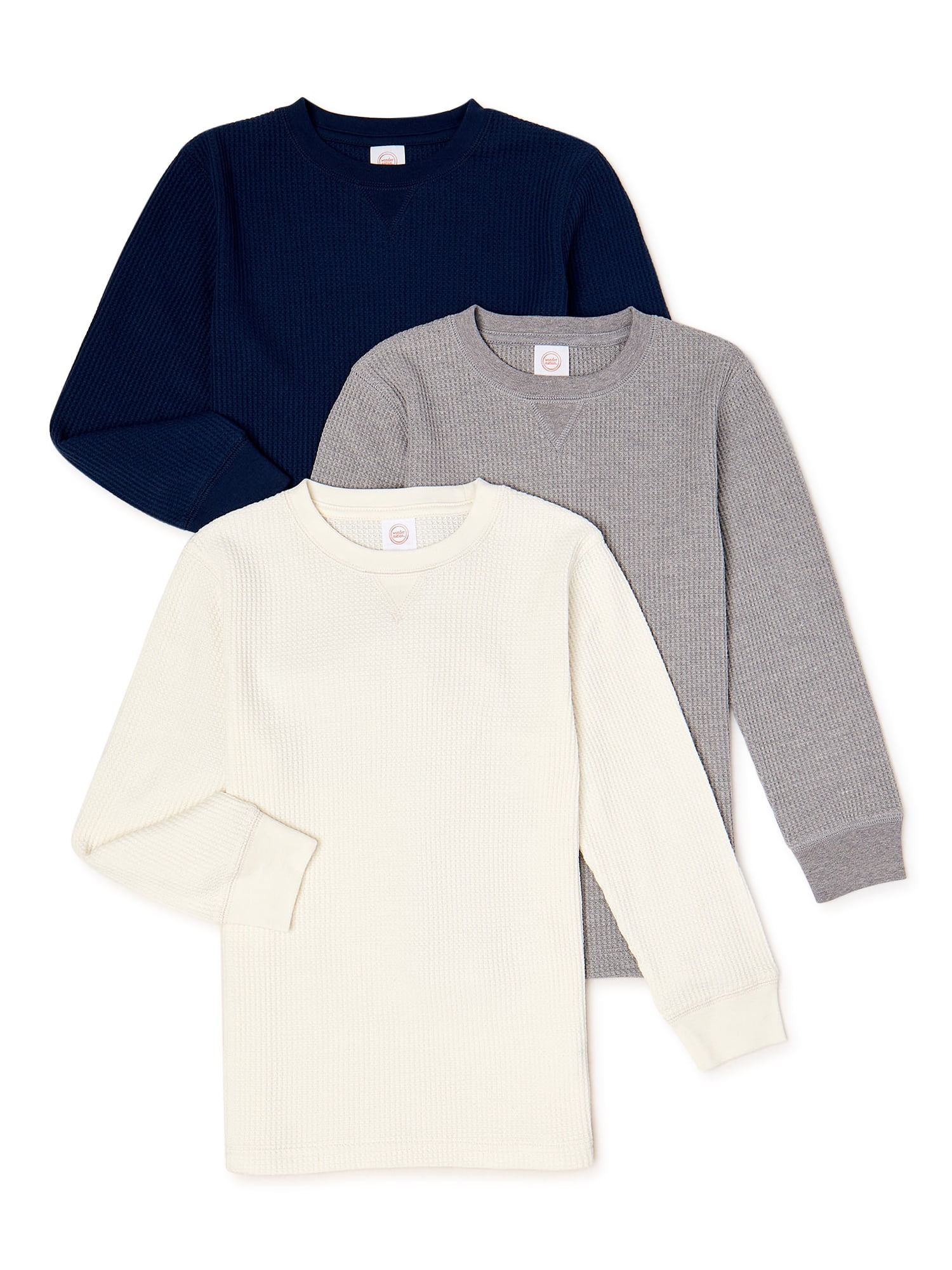 Wonder Nation Boys Long Sleeve Thermal Top, 3-Pack, Sizes 4-18 & Husky