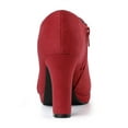thumbnail image 3 of BLISSFUL STEP Women's Ankle Boots Faux Suede Round Toe Block High Heel Side Zipper Shoes Red 7, 3 of 8