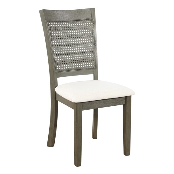 Walden Cane Back Dining Chair  with Gray Base and Linen White Fabric Seat