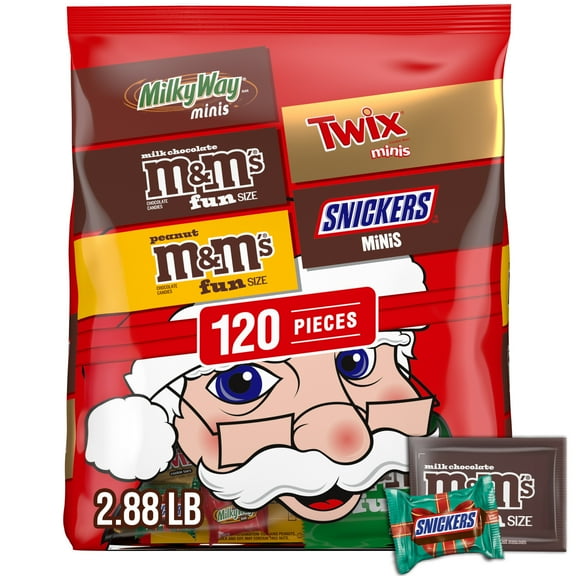 M&M's, Snickers, Twix & Milky Way Chocolate Christmas Candy Variety Pack - 120 Ct Bulk Bag
