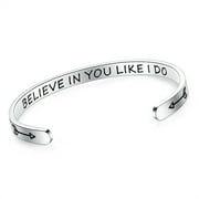 SAM & LORI Believe in You Like I Do Inspirational Cuff Bracelet Bangle Motivational Mantra Quote Stainless Steel Engraved Best Friend Sister Gift for Women Teen Girls with Hidden Message