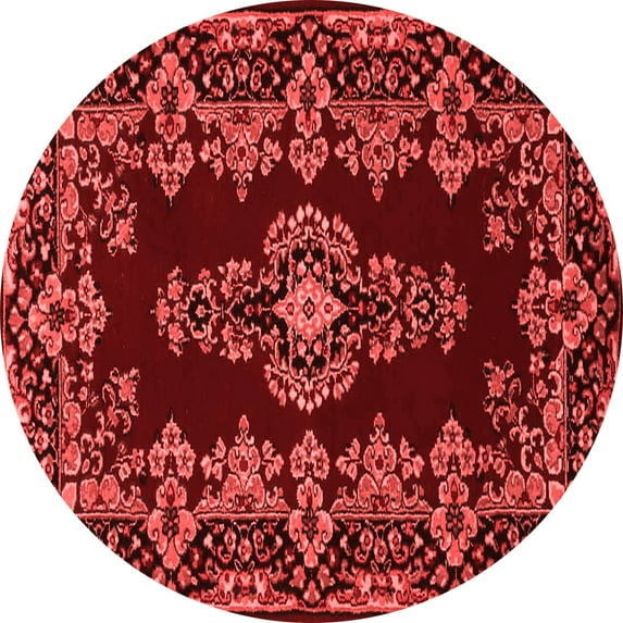 Ahgly Company Indoor Round Medallion Red Traditional Area Rugs, 3' Round