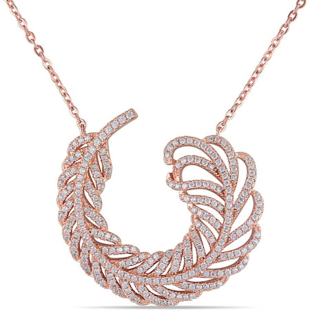 2-1/4 Carat T.G.W. Cubic Zirconia Pink Rhodium-Plated Sterling Silver Leaf Necklace, 16 with 1.5 extender