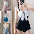 thumbnail image 6 of Guiexla Women Monokini One Piece Contrast Color Shirring Big Bow-knot Sleeveless Bathing Conservative Padded Beach Swimwear Water Sports Clothing, 6 of 8