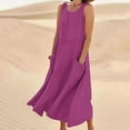 thumbnail image 1 of Moins de 25, Robe Longue Sans Manches en Lin à Col Rond de Couleur Unie pour Femme avec Poche, Robe Sans Manches en Lin, Robe à Col Rond, Robe de Couleur Unie avec Poche Élégante et Stylée/100 % Polyester, Violet, 1 of 7