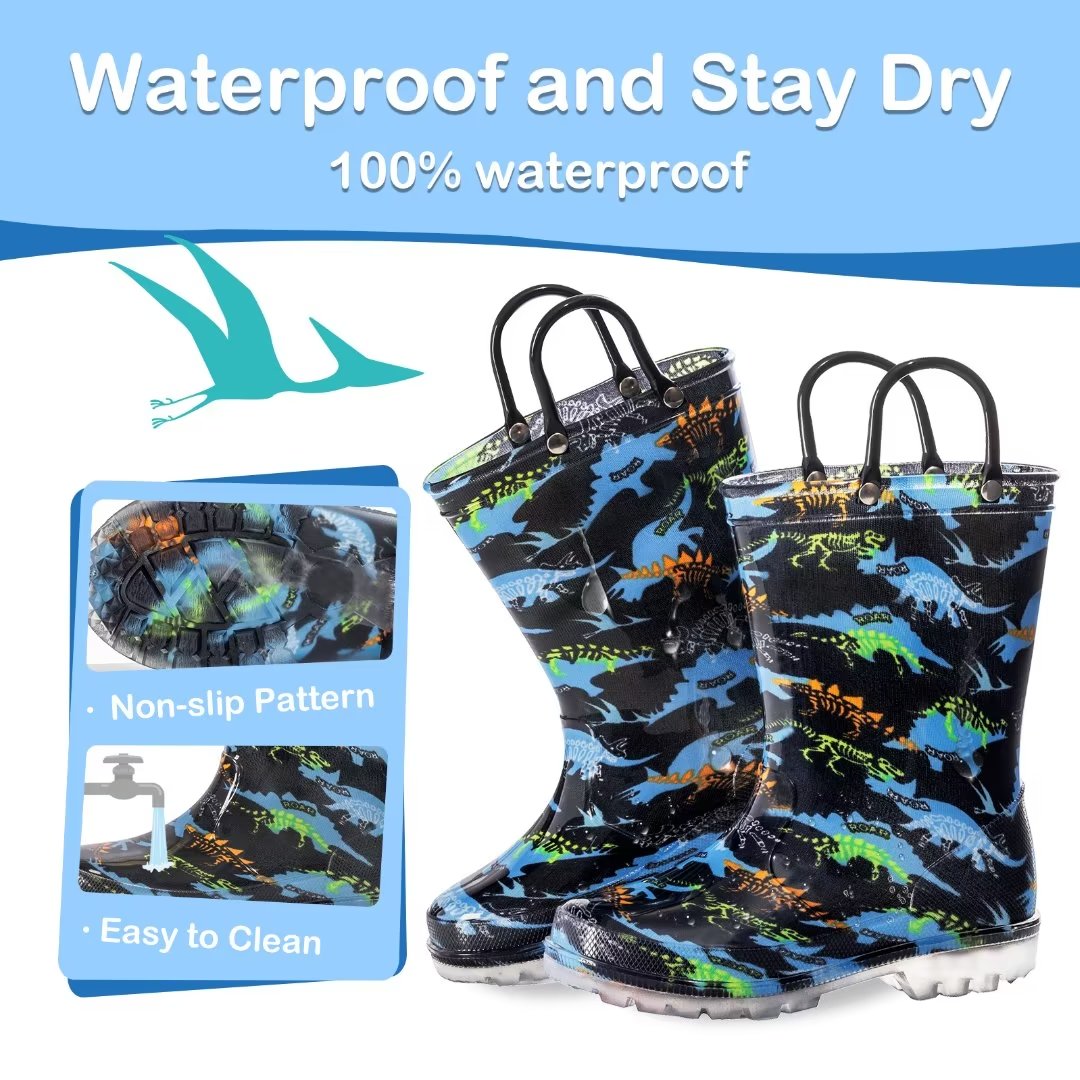 Boys Dinosaur Rain Boots Toddler Kids Light Up Rain Boots Girls Glitter Rain Shoes Little Kid Size 2