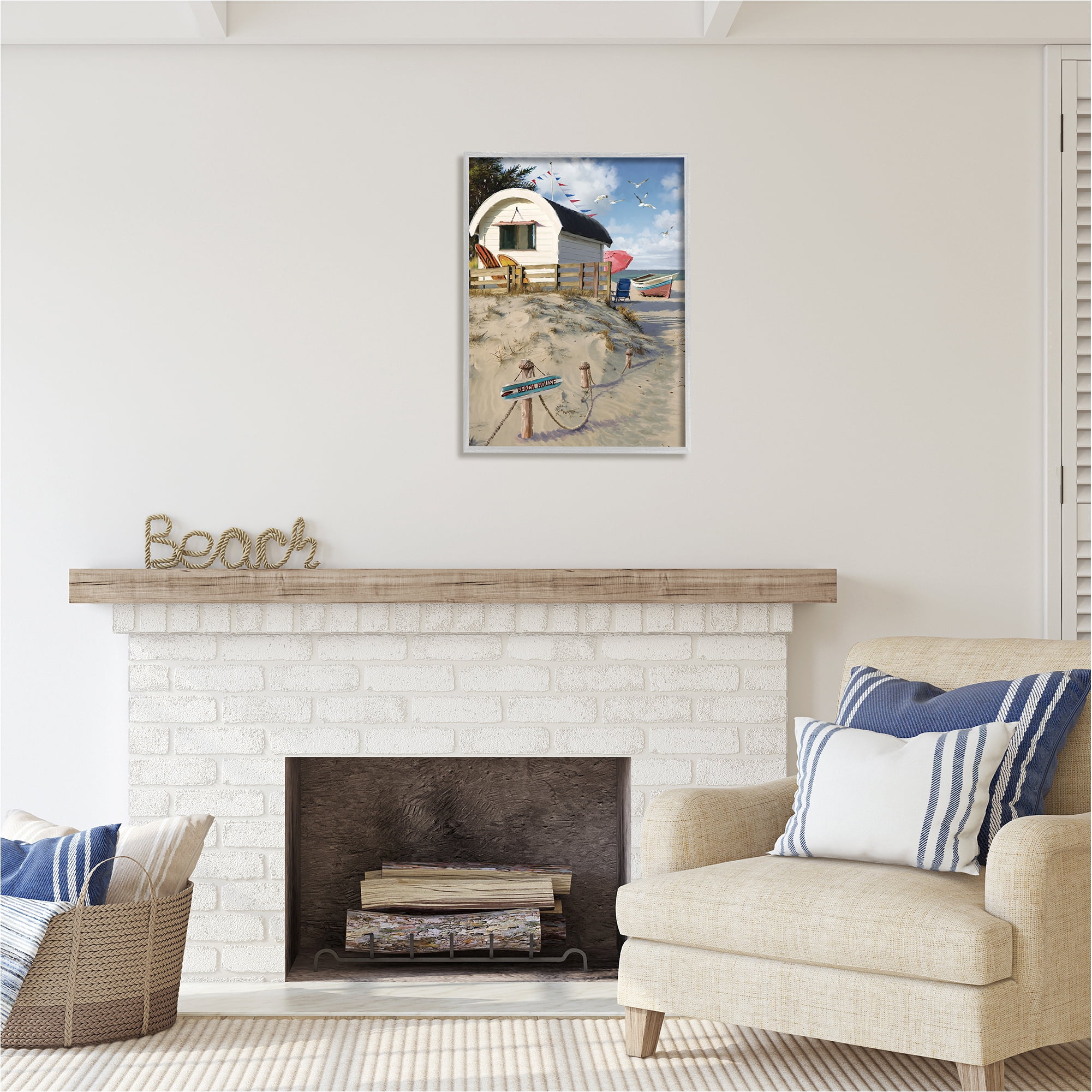 Stupell Industries Beach House Landscape Landscape Painting Gray Framed Art Print Wall Art, 24 x 30