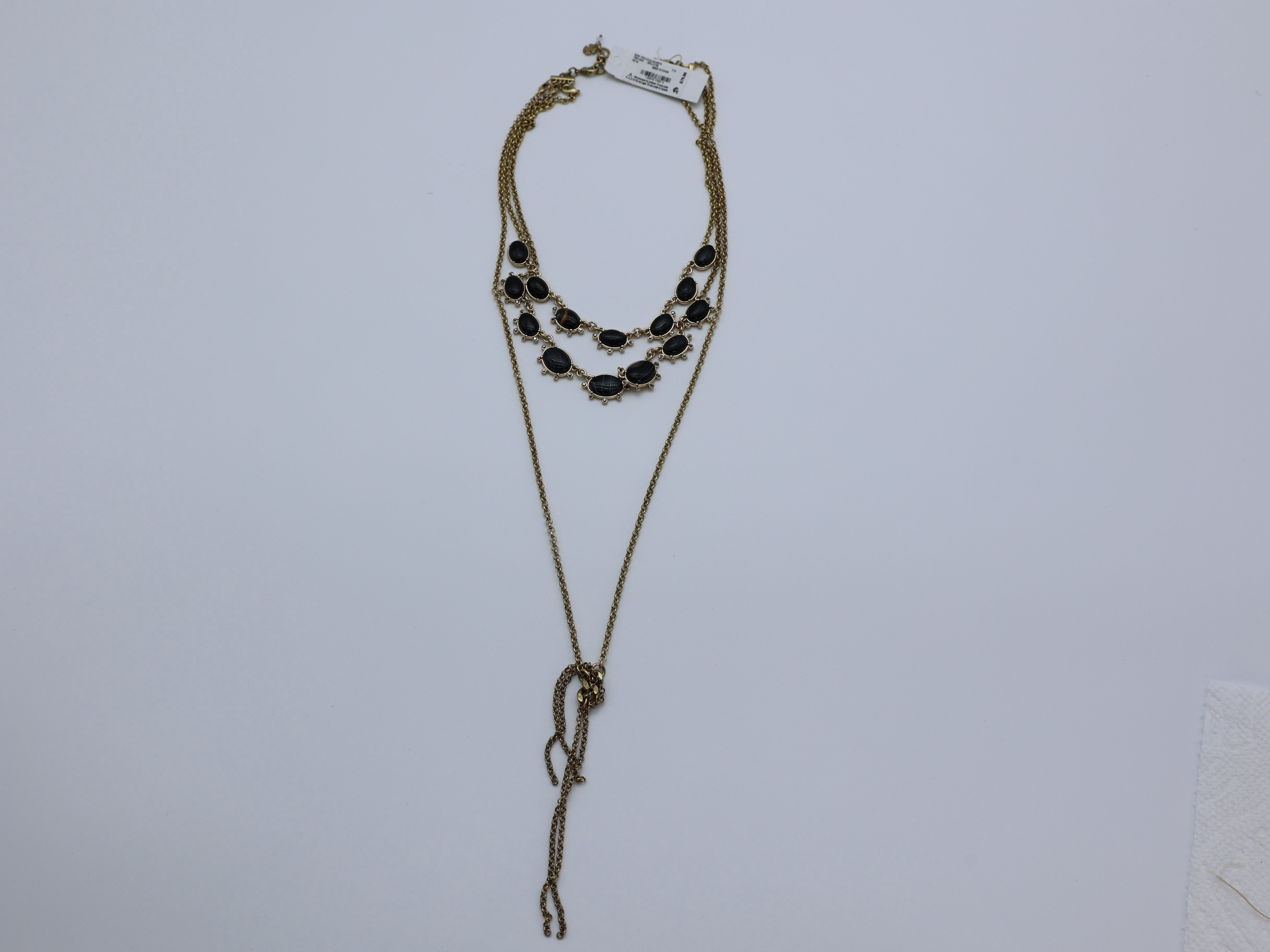 Lucky Brand Goldtone Black Agate Convertible Tassel Layer Necklace
